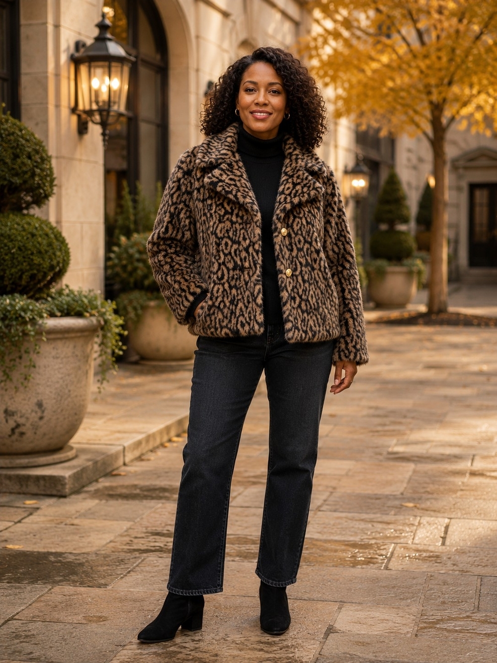 Sanctuary x Anthropologie Leopard Faux Fur Jacket L Animal Print Plush